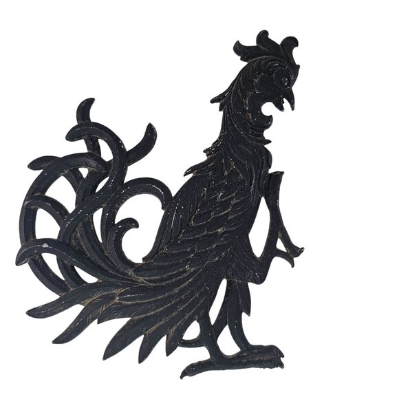 Vintage Black Cast Metal Rooster Wall Decor Rustic Farmhouse Style 8.4" X 7" - Picture 1 of 8